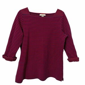 Coldwater Creek Shirt Womens XL Red Stripe Boat Neck 3/4 Sleeve Top Jersey